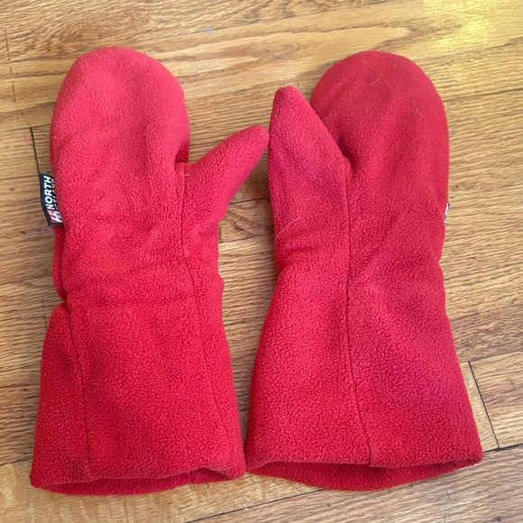 66 North Iceland Warm Red Fleece Mittens for Women - Picture 3 of 4